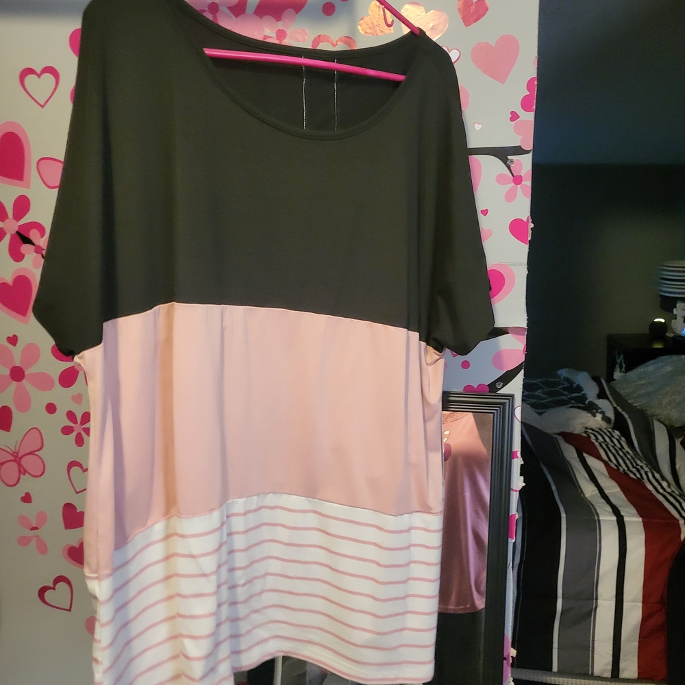 SHEIN Pink and White Striped Top